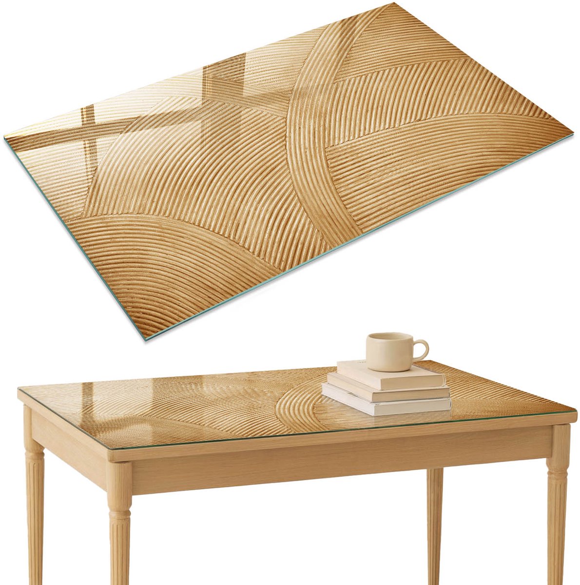 ArtPrintCave Elegante golven Glazen Tafelblad 120x80 cm - Tafelblad Rechthoek - Beige Tafelblad Glas - Achtergronden en patronen Terrastafel