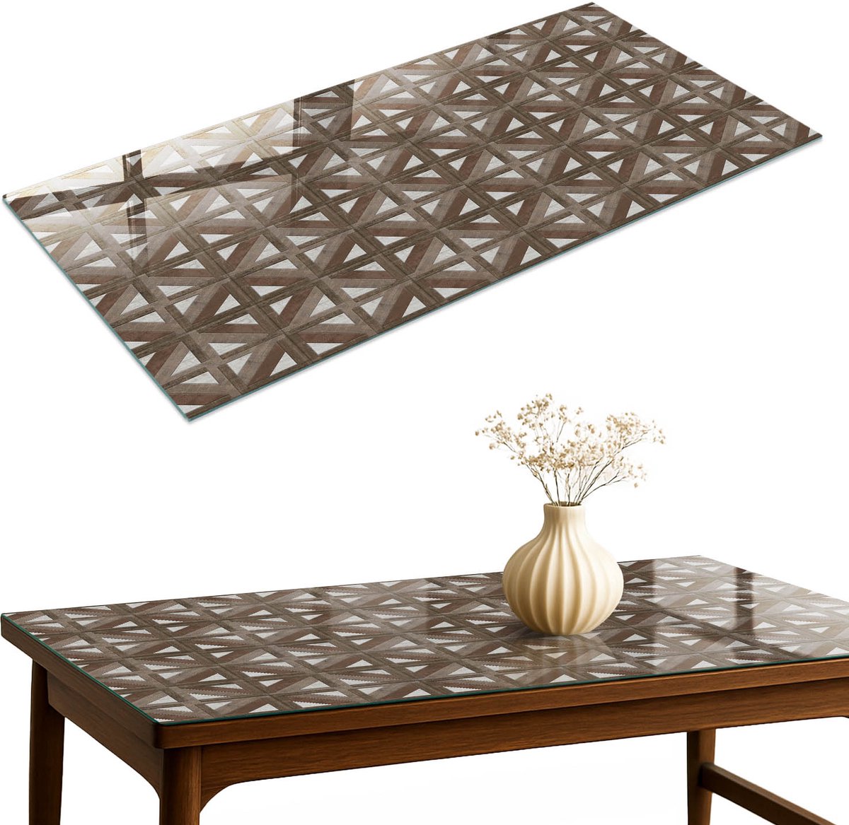 ArtPrintCave Geometrische achtergrond Glazen Tafelblad 120x60 cm - Tafelblad Rechthoek - Bruin Bureaublad - Geometrie Tafelblad Glas