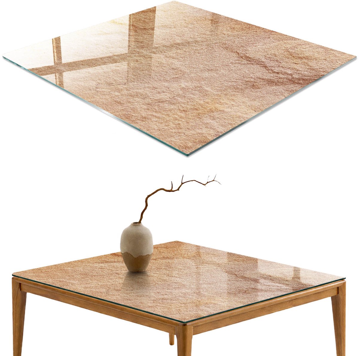 ArtPrintCave Steenstructuur Glazen Tafelblad 60x60 cm - Tafelblad Rechthoek - Beige Glazen Eettafel - Texturen Bureaublad