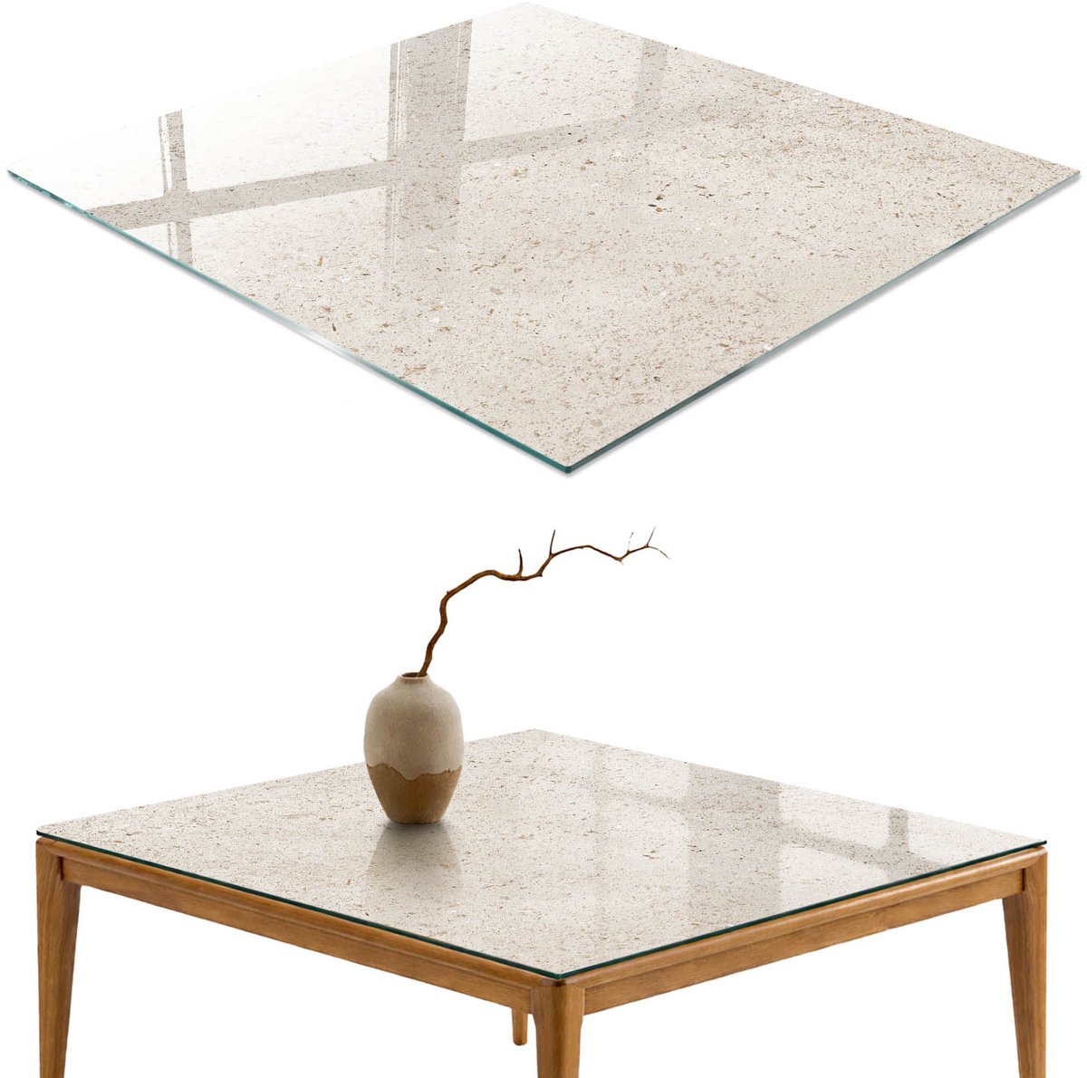 ArtPrintCave Romige Kalmte Glazen Tafelblad 60x60 cm - Tafelblad Rechthoek - Beige Keukentafel - Texturen Terrastafel