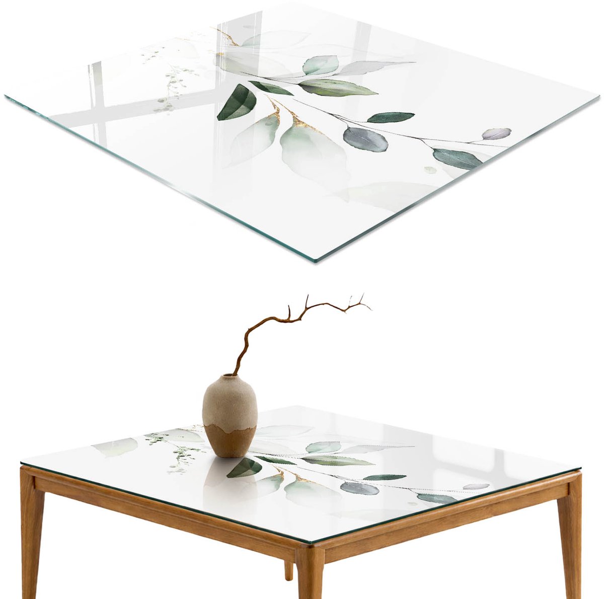 ArtPrintCave Bladeren van elegantie Glazen Tafelblad 60x60 cm - Tafelblad Rechthoek - Groente Keukentafel - Bloemen en planten Bureaublad
