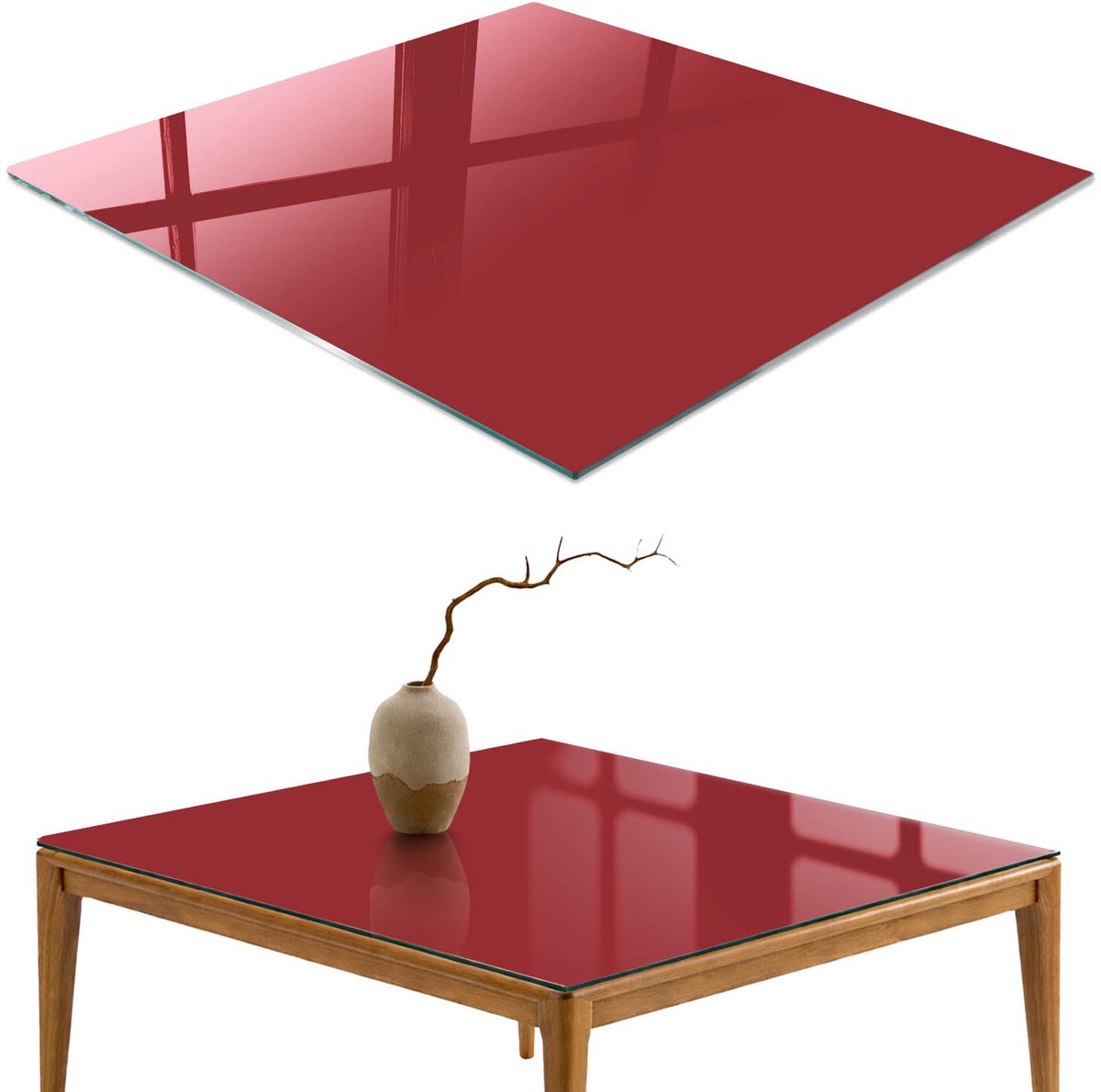 ArtPrintCave Bordeauxrode kleur Glazen Tafelblad - 50x50 cm - Tafelblad Vierkanten - Bordeaux Eettafel Met Glasplaat - Achtergronden en patronen Bureaublad
