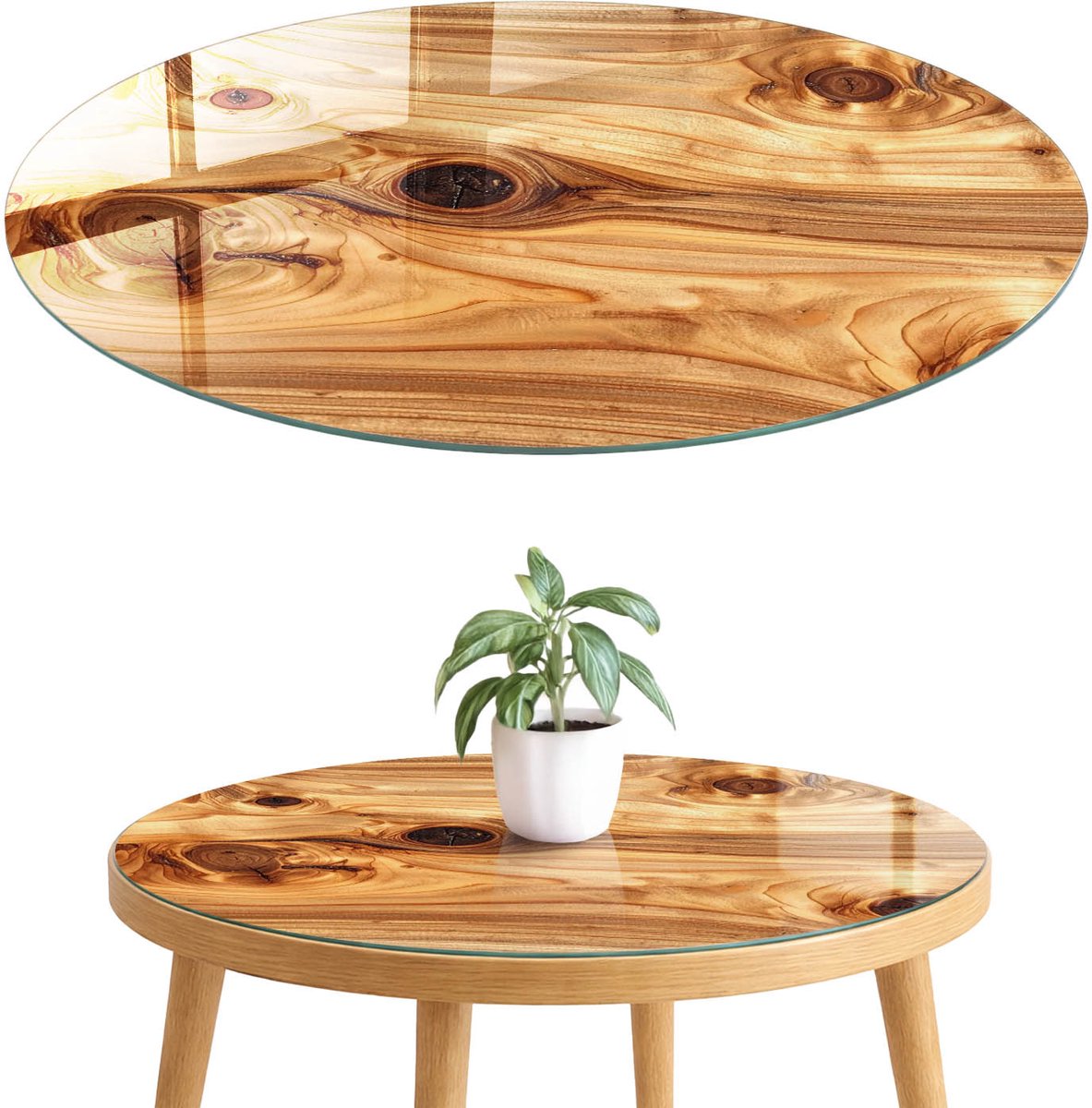 ArtPrintCave Houten patronen Glazen Tafelblad fi70 cm - Tafelblad Rond - Bruin Keukentafel - Texturen Tafelblad Glas
