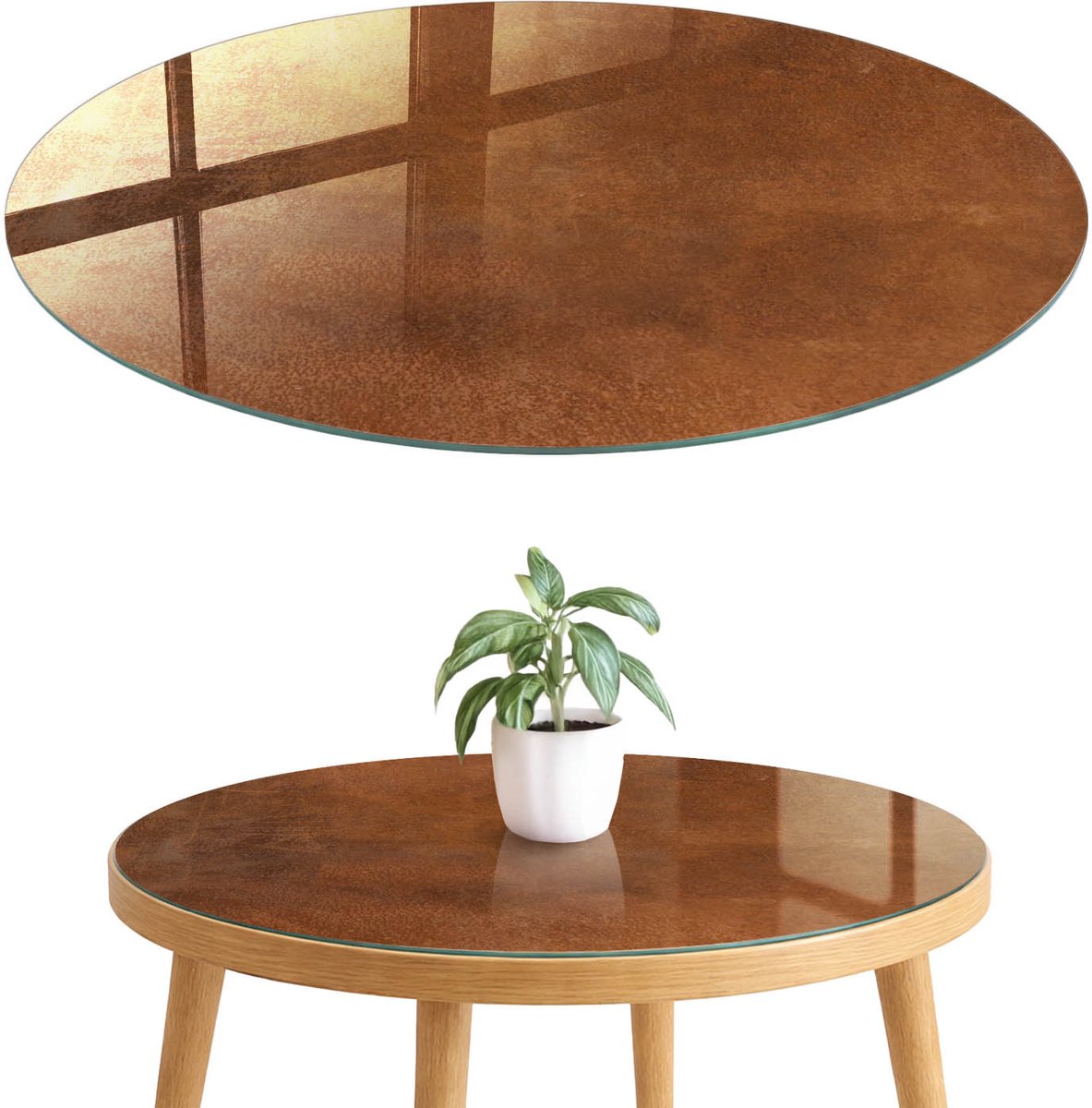 ArtPrintCave Warmbruin Glazen Tafelblad fi70 cm - Tafelblad Rond - Bruin Tafelblad Glas - Texturen Bureaublad
