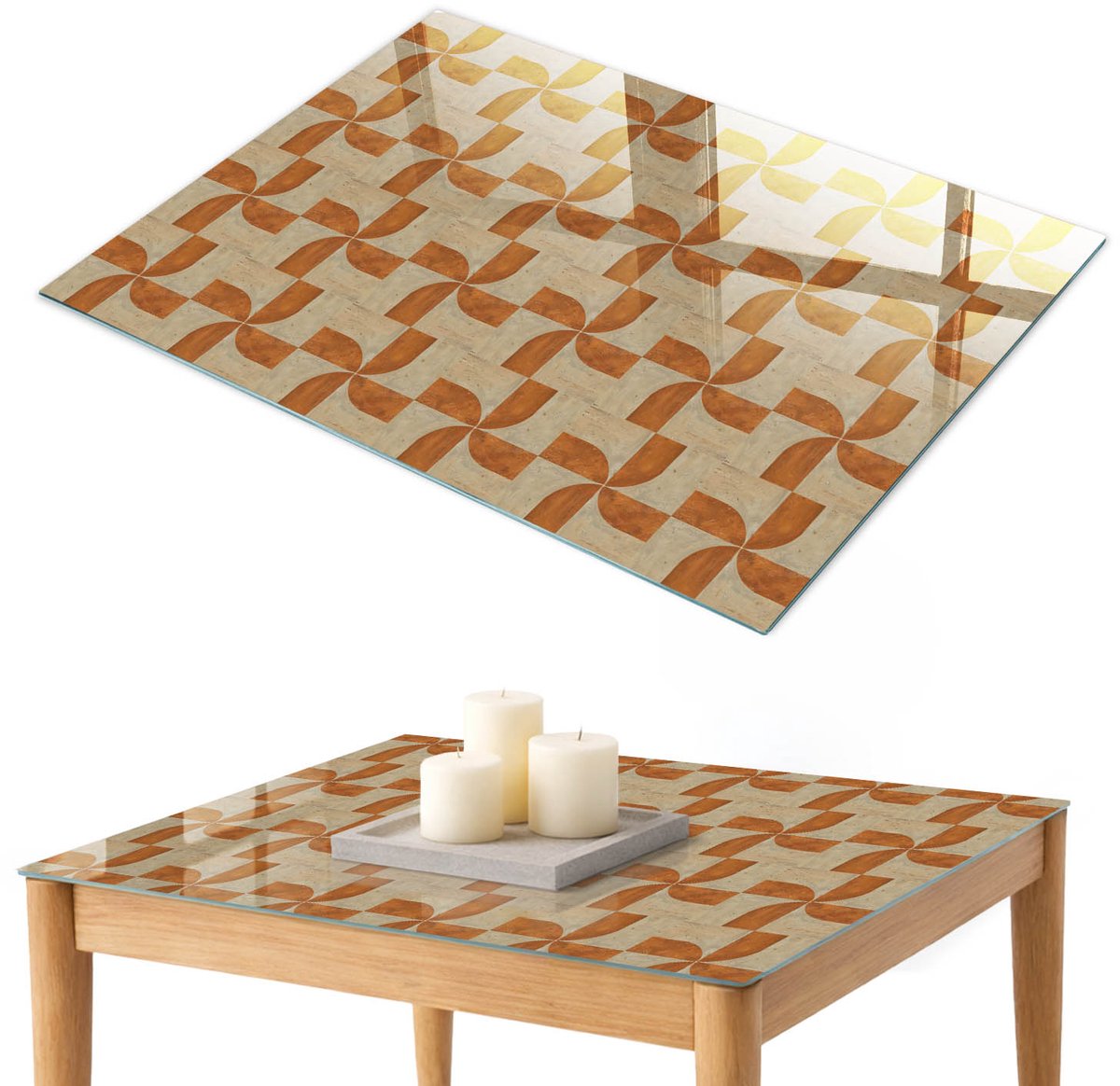 ArtPrintCave Kleurrijk mozaïek Glazen Tafelblad 100x70 cm - Tafelblad Rechthoek - Oranje Eettafel Met Glasplaat - Achtergronden en patronen Eettafel Met Glasplaat