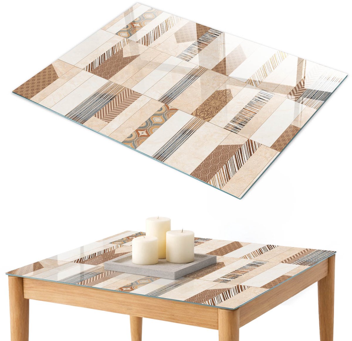 ArtPrintCave Modulair fragment Glazen Tafelblad 100x70 cm - Tafelblad Rechthoek - Beige Keukentafel - Achtergronden en patronen Glasplaat