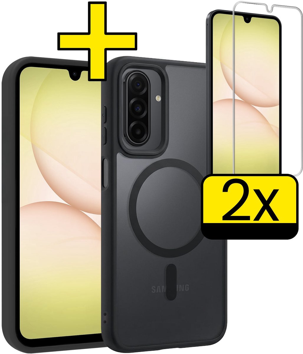 Hoesje - Met 2x Screenprotector - Geschikt voor Samsung Galaxy A17 - Magsafe Compatible - Sterk & Shockproof - Back Cover - Shock Proof Case - Telefoon Hoes - Telefoonhoesjes - Zwart