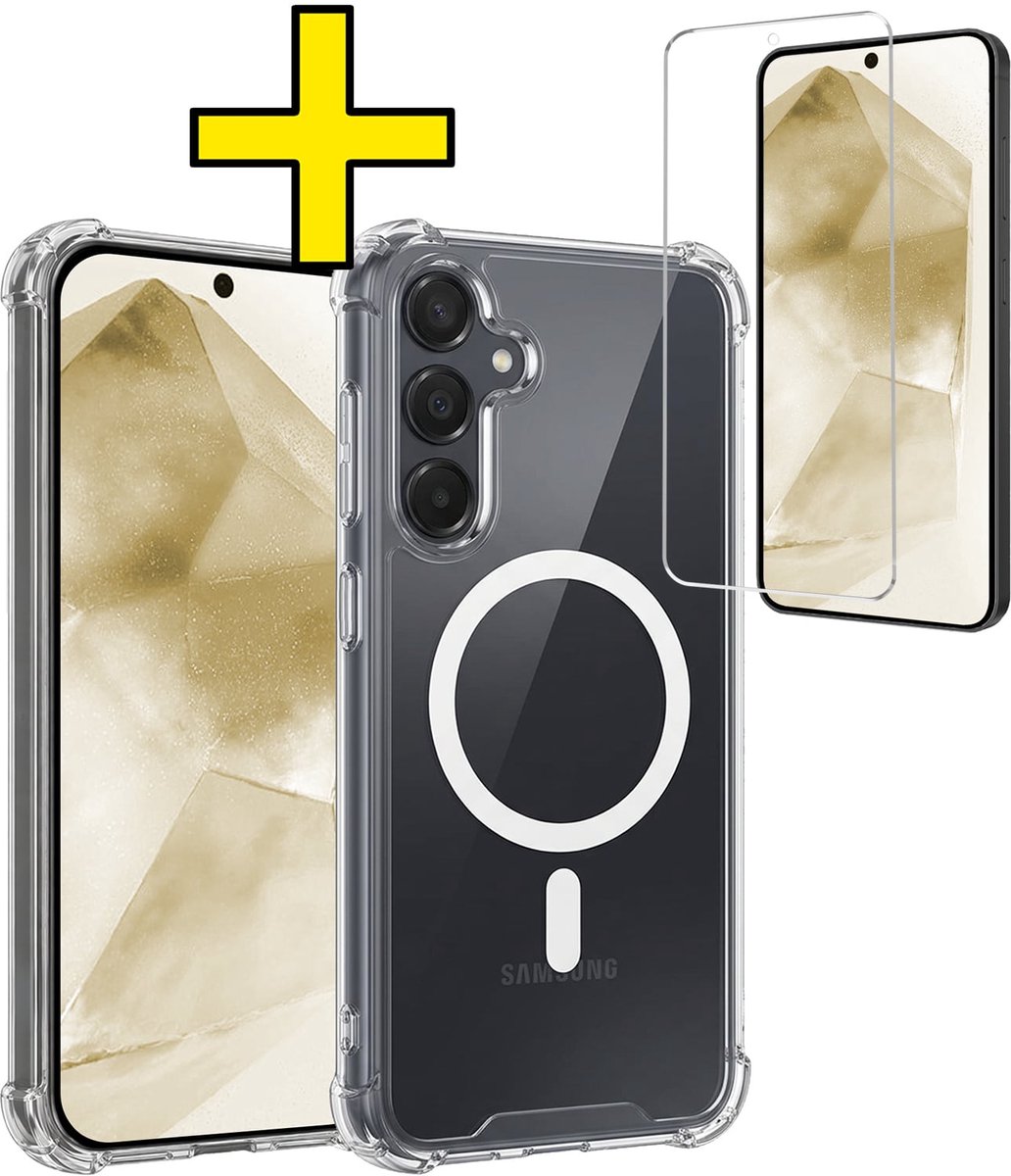 Hoesje - Met Screenprotector - Geschikt voor Samsung Galaxy A55 - Magsafe Compatible - Sterk & Shockproof - Back Cover - Shock Proof Case - Telefoon Hoes - Telefoonhoesjes - Transparant