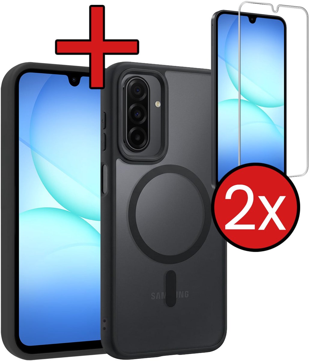 Hoesje - Met 2x Screenprotector - Geschikt voor Samsung Galaxy A17 - Magsafe Compatible - Sterk & Shockproof - Shock Proof Case - Back Cover - Telefoon Hoes - Telefoonhoes - Zwart