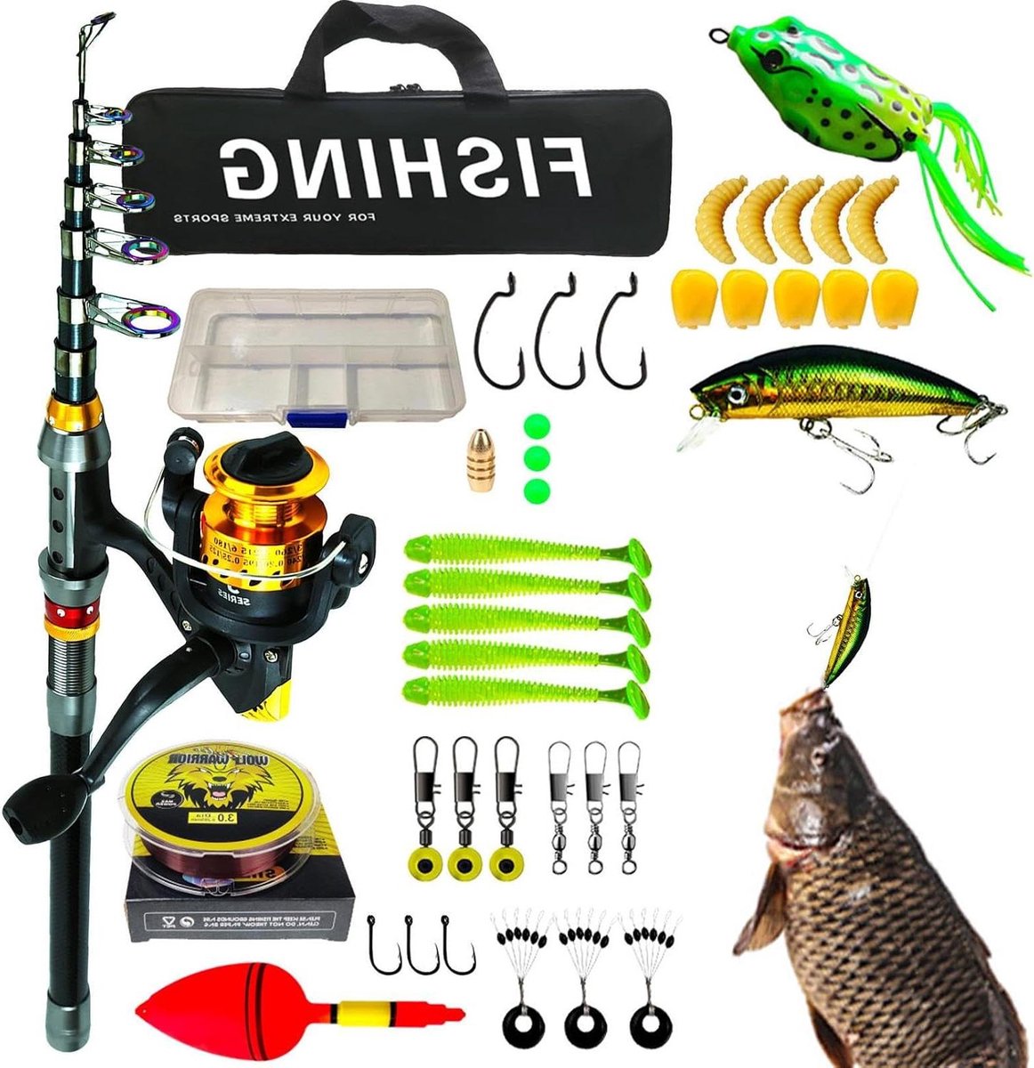 Telescopische Hengel Set - Uitschuifbare Vishengel - Vissen in de Natuur - Compleet Inclusief Accessoires - 18 Meter - Niet Gespecificeerd