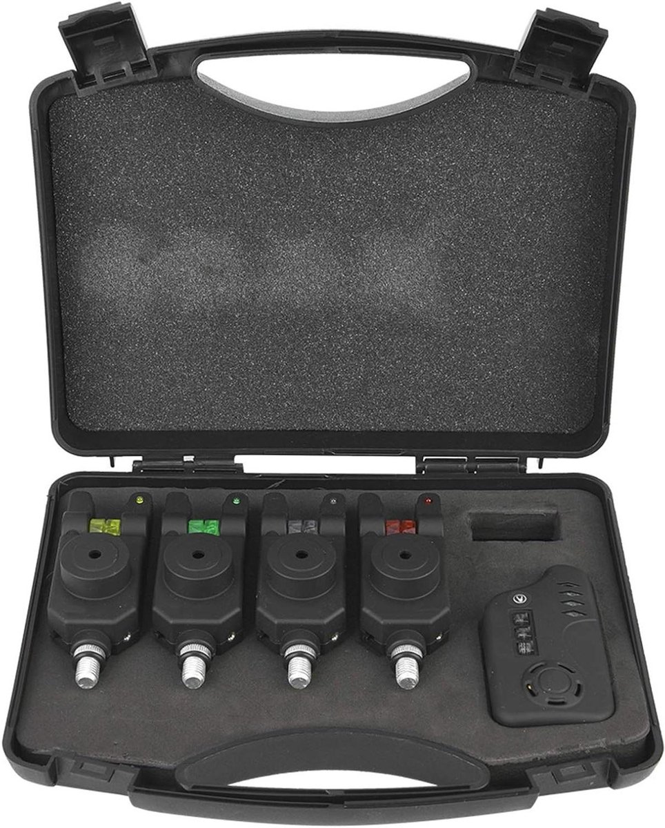 Karpervissen Beetmelder Set - Visalarm Draadloos - Nachtvissen - 4 Zenders 1 Ontvanger - 11.5 x 3.8 cm - Zwart