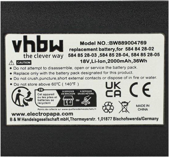 VHBW-accu compatibel met Gardena Smart SILENO City 500m2 set 19066-20, 250m2 set 19069-20, 400m2 19605-60 robotmaaier (2Ah, 18V Li-Ion) van VHBW — afbeelding 3