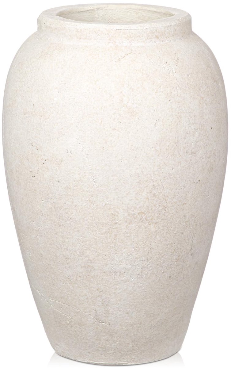 SnelShoppen - Hoge 27 cm keramische vaas, handgemaakte vintage terracotta tafelvaas voor woonkamer en kantoor, crème kleur, perfect voor pampasgras en