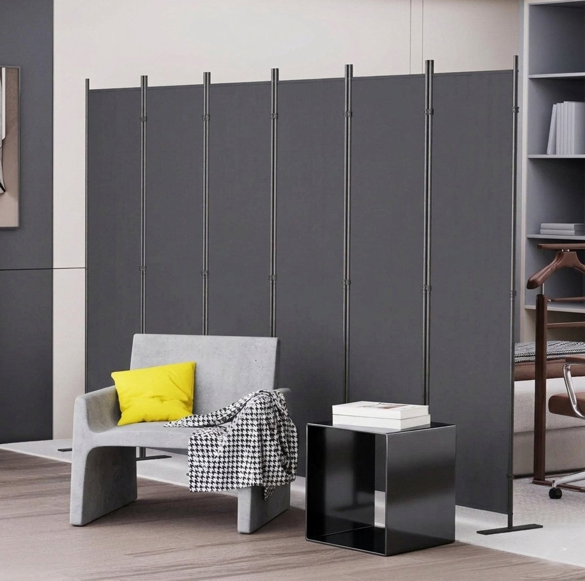 REDOM - Kamerscherm - 6-delig vrijstaand inklapbaar - Met metalen frame - Voor slaapkamer, woonkamer en kantoor - Donkergrijs - 304 x 180 cm