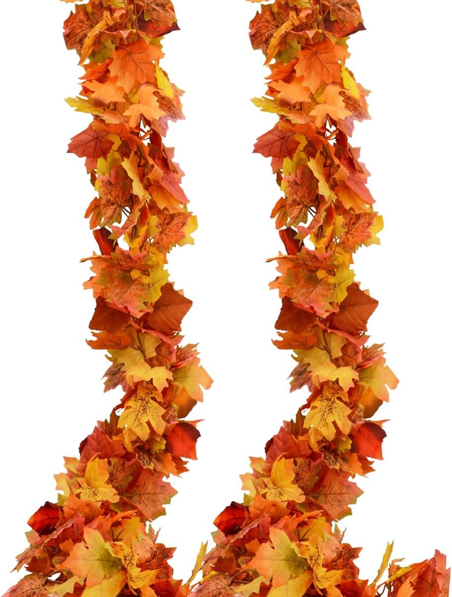 Herfst Esdoornblad Slinger - Herfst decoratie kunstmatige esdoornblad slinger - Najaarsdecoratie Bladeren - Herfstdecoratie voor Halloween Feest - Lengte 175cm - 2 stuks