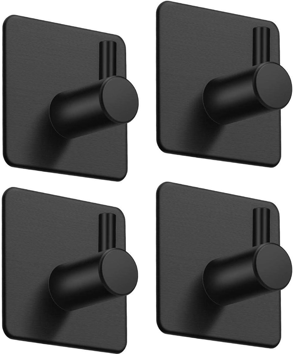 SnelShoppen - Set van 4 Zelfklevende Handdoekhaken, 304 RVS, Badjas Haken, Wandhaken, Badkamer en Keuken, Handdoekhouder, Kledinghaken, Geen Boren, Zw