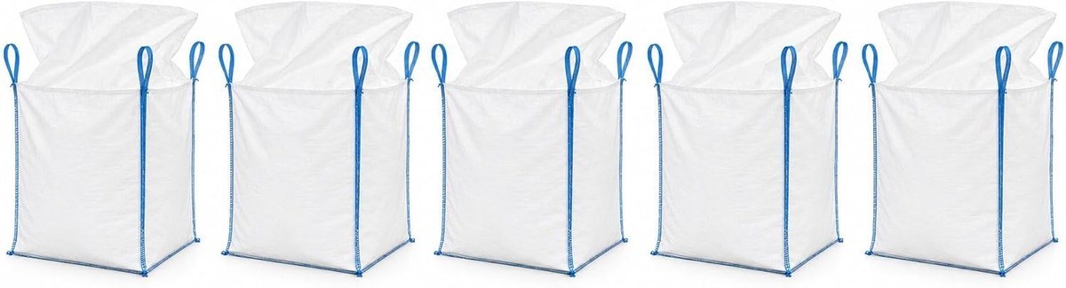 SnelShoppen - 5 Stuks Big Bags 90 x 90 x 110 cm - Bouwafvalzakken, Tuinafval, Hout, Zand, Grond, Laadcapaciteit 1000 kg
