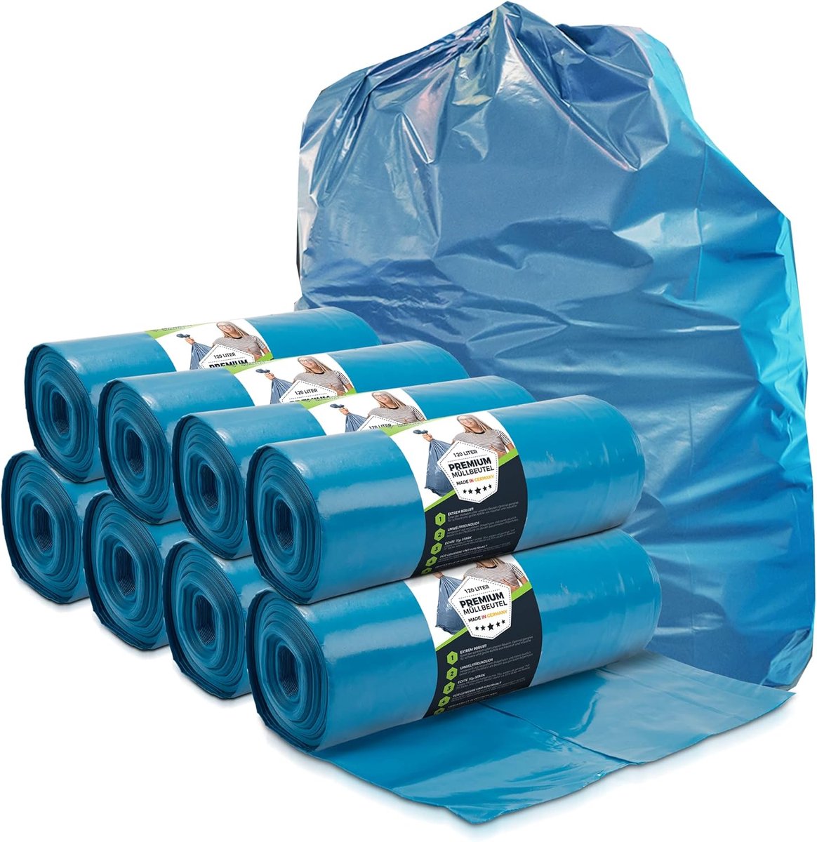 SnelShoppen - Afvalzakken 120L Blauw - 100 Stuks - Extreem Scheurvast - XXL Afvalzakken - Type 100 Extra - 120 Liter - 70 µ - 700x1100 mm - LDPE - Gro