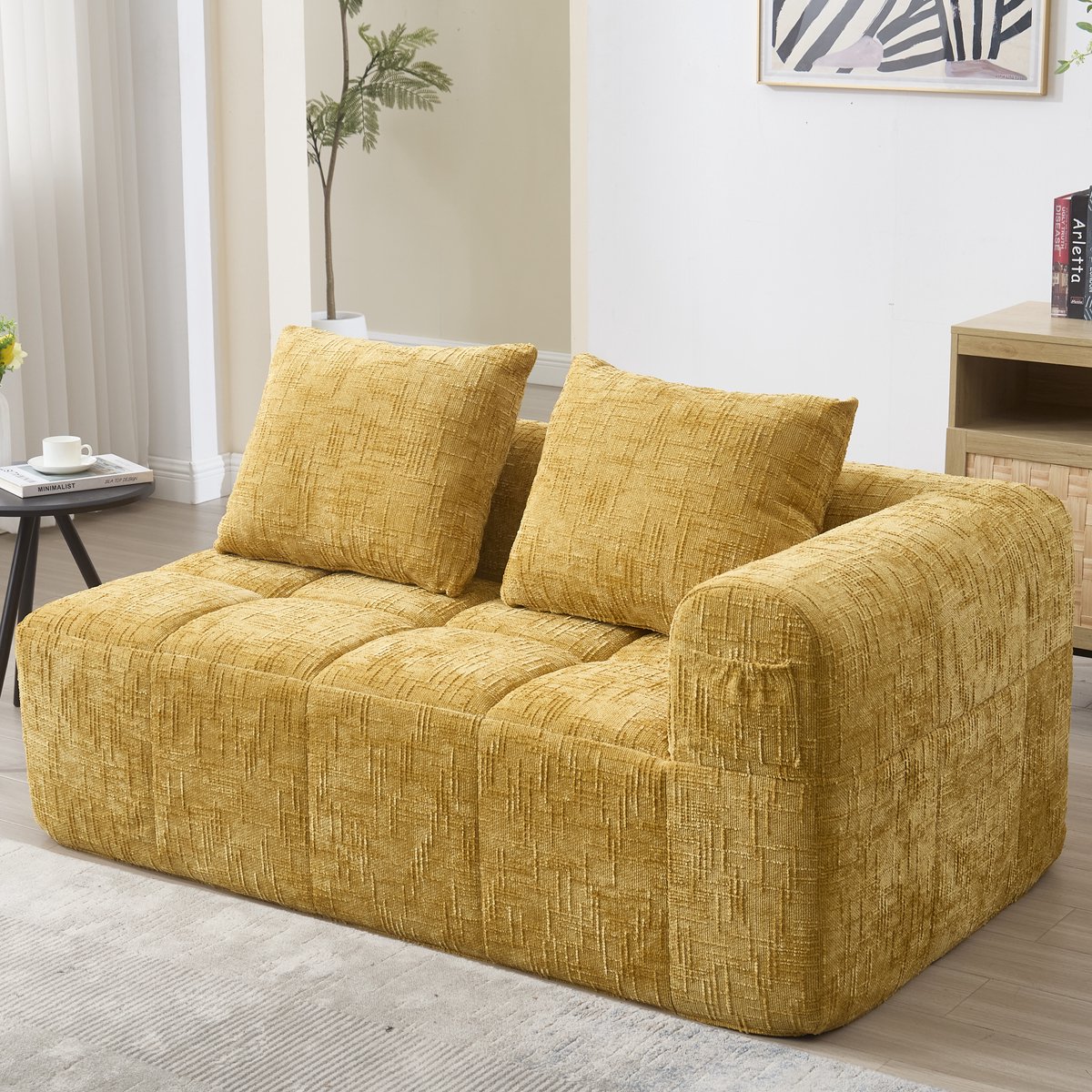 2 Zitsbank Chenille - Zachte Bank Met Kussens - Moderne Sofa Voor Woonkamer - Geel