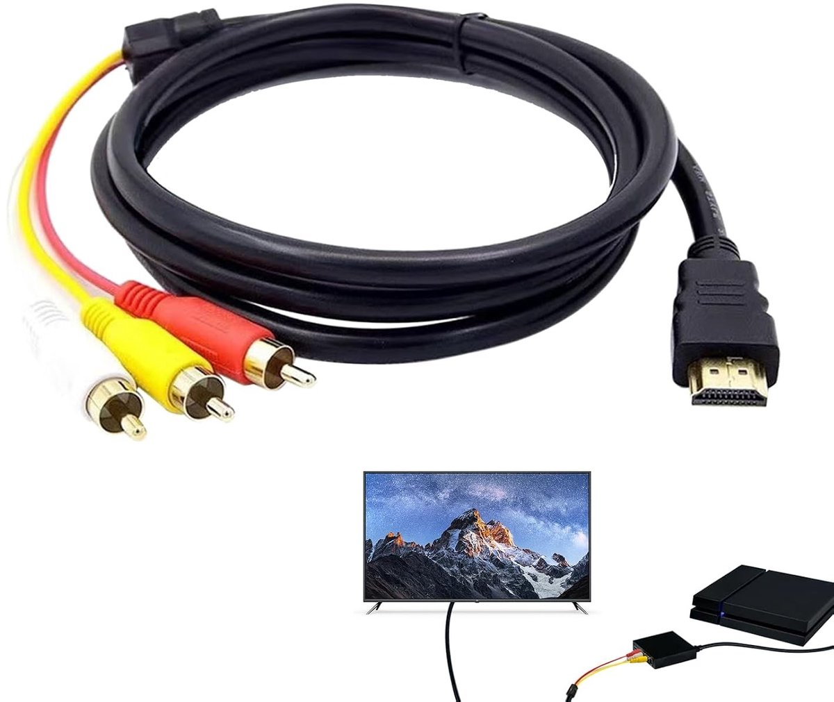 Adapter RCA naar HDMI – 1.5m, 3 RCA audio/video converter kabel voor gameconsole, HD TV en DVD, 1080p beeldkwaliteit