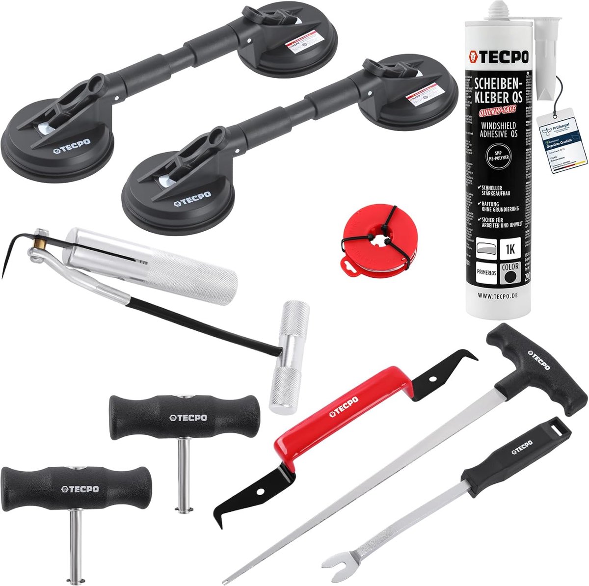 SnelShoppen - Window Disassemblage Tool Set, Autoruit Reparatie Kit met Hechting, Rubber Dubbele Piston 118 mm, Snijdraad, Losmaakgereedschap, Haakger