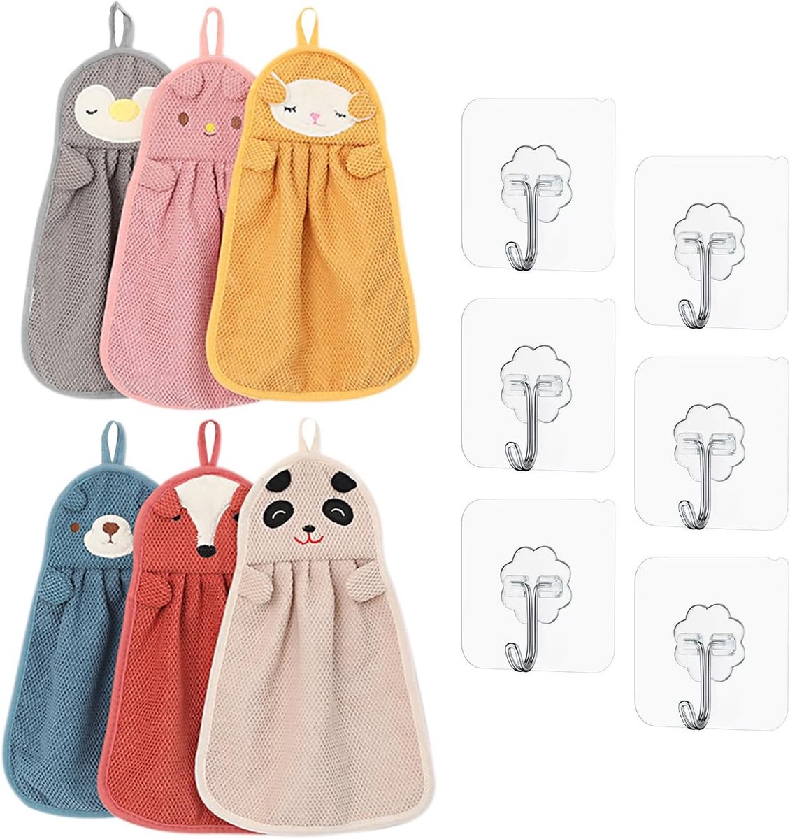 SnelShoppen - 6 Stuks Dieren Handdoeken voor Kinderen, Kleurige Gastendoeken, Kleine Handdoeken, Kindertowels, Konijn Keuken Handdoeken, Inclusief 6 H