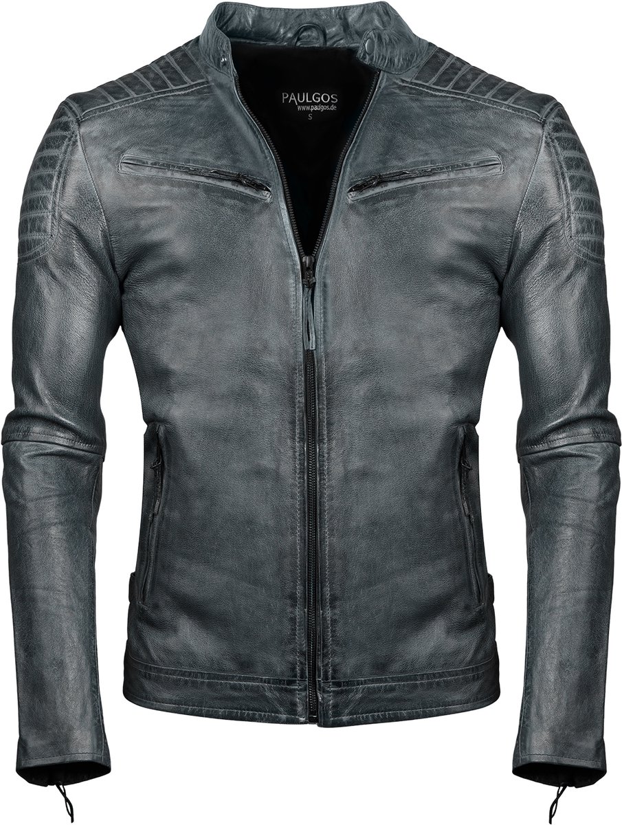 PAULGOS Heren Leren Jas, Echt Leren Jas, Tussenjas, Modieus in 5 Kleuren, Maten S-7XL, Model 2