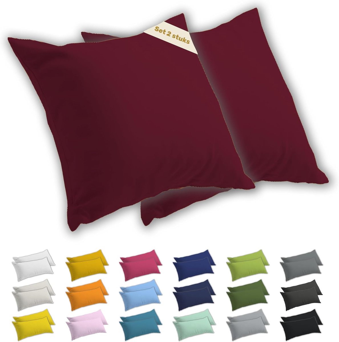 SnelShoppen - Kussenslopen Set van 2 - 40x40 cm - 100% Zachte en Ademende Jersey Katoen - Bordeaux - Hypoallergeen en OEKO-TEX Gecertificeerd - Ideaal
