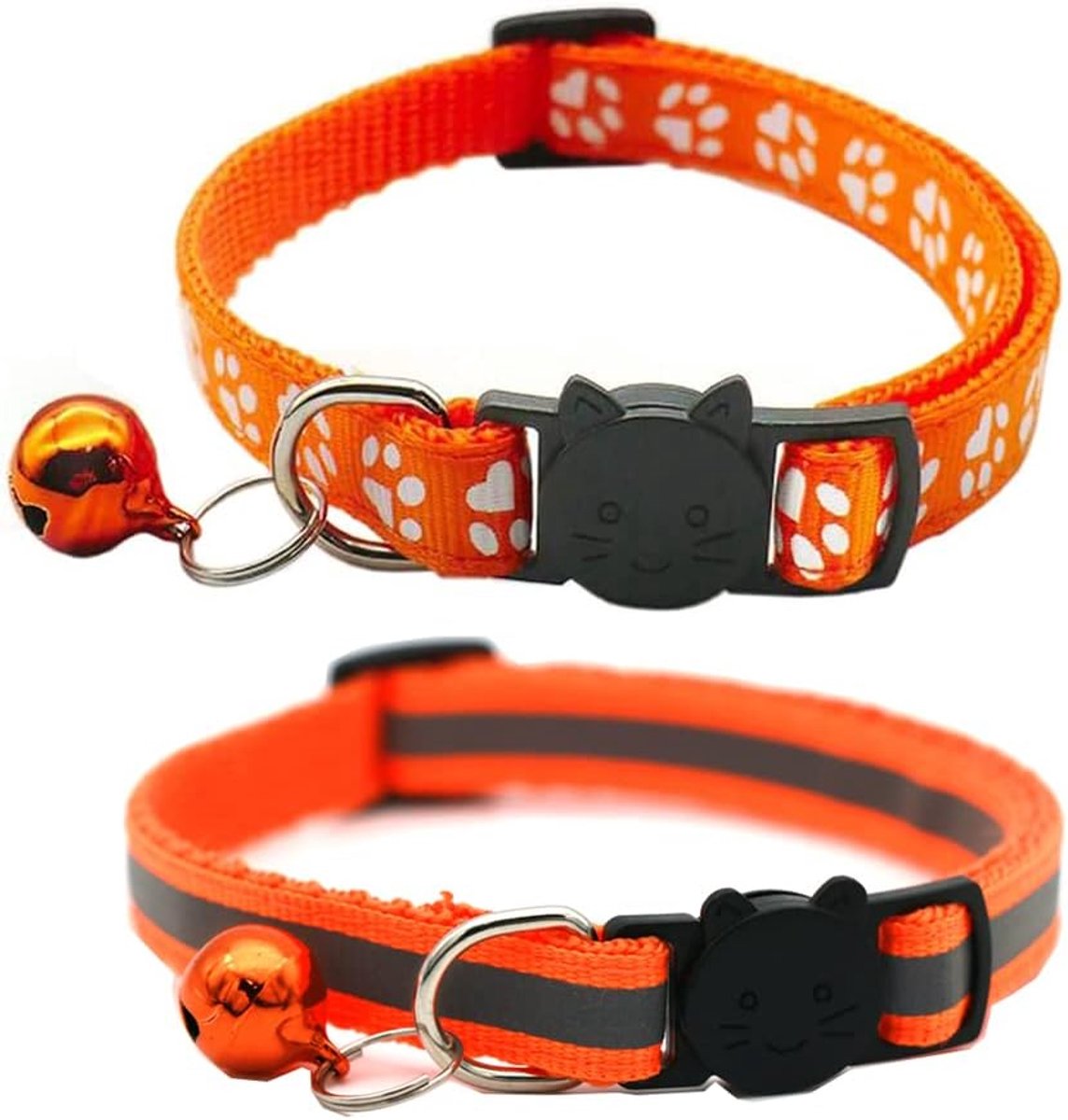 SnelShoppen - 2 Stuks Kattenhalsbanden Snelsluiting Reflecterend Kittens Halsband met Bel (Oranje) - Duurzaam Nylon, Veiligheidsgesp, Perfect voor Bin