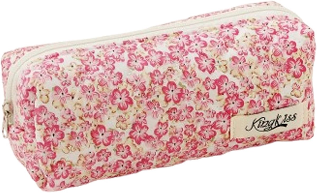 SnelShoppen - Padded Pennenzak voor Meisjes, Rood, Met Strikpatroon, Ruime Pouch voor School, Kantoor en Cosmetica, Hoogwaardige Katoen, Geschikt voor