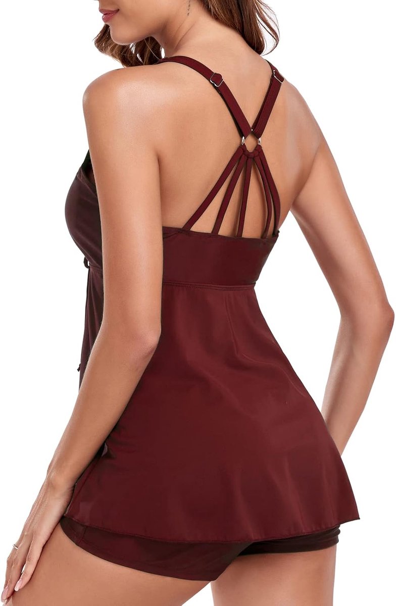 Tankini met opdruk voor dames, buikcontrole, badpakken met gekruiste rugbedekking, tankini-topje, tweedelige badmode met bloemenmotief en kort broekje