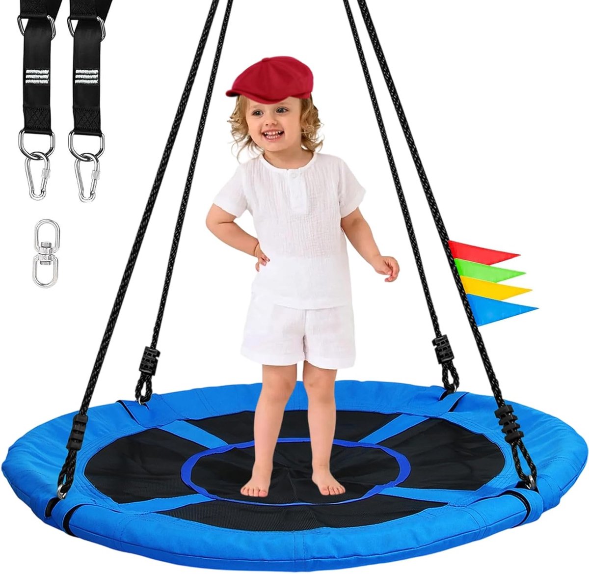 Nestschommel voor Kinderen en Volwassenen, Hangschommel, Boomschommel, tot 320 kg Belastbaar, 100cm Diameter, Ronde Schommel voor Achtertuin, Outdoor, Blauw