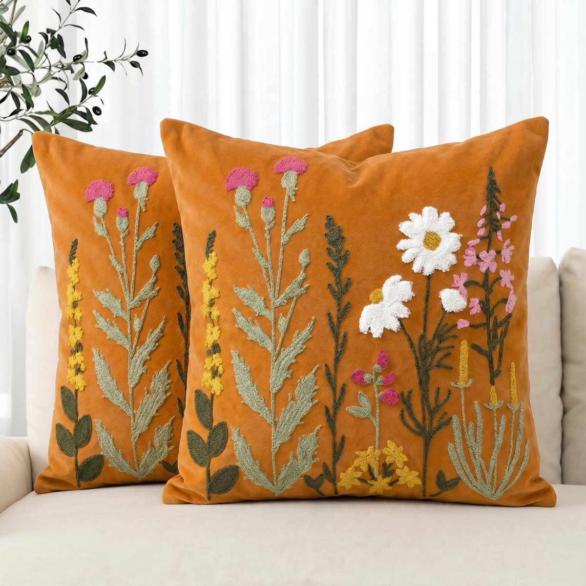 Omgoods - Set van 2 Karamel Kussenslopen 45x45cm - Decoratieve Kussens voor Woonkamer
