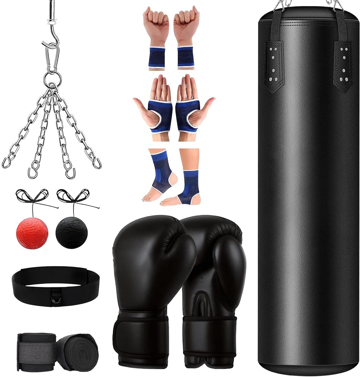 Omgoods - 120cm Oxford Punching Bag Set met Handschoenen en Accessoires - Kickboksen