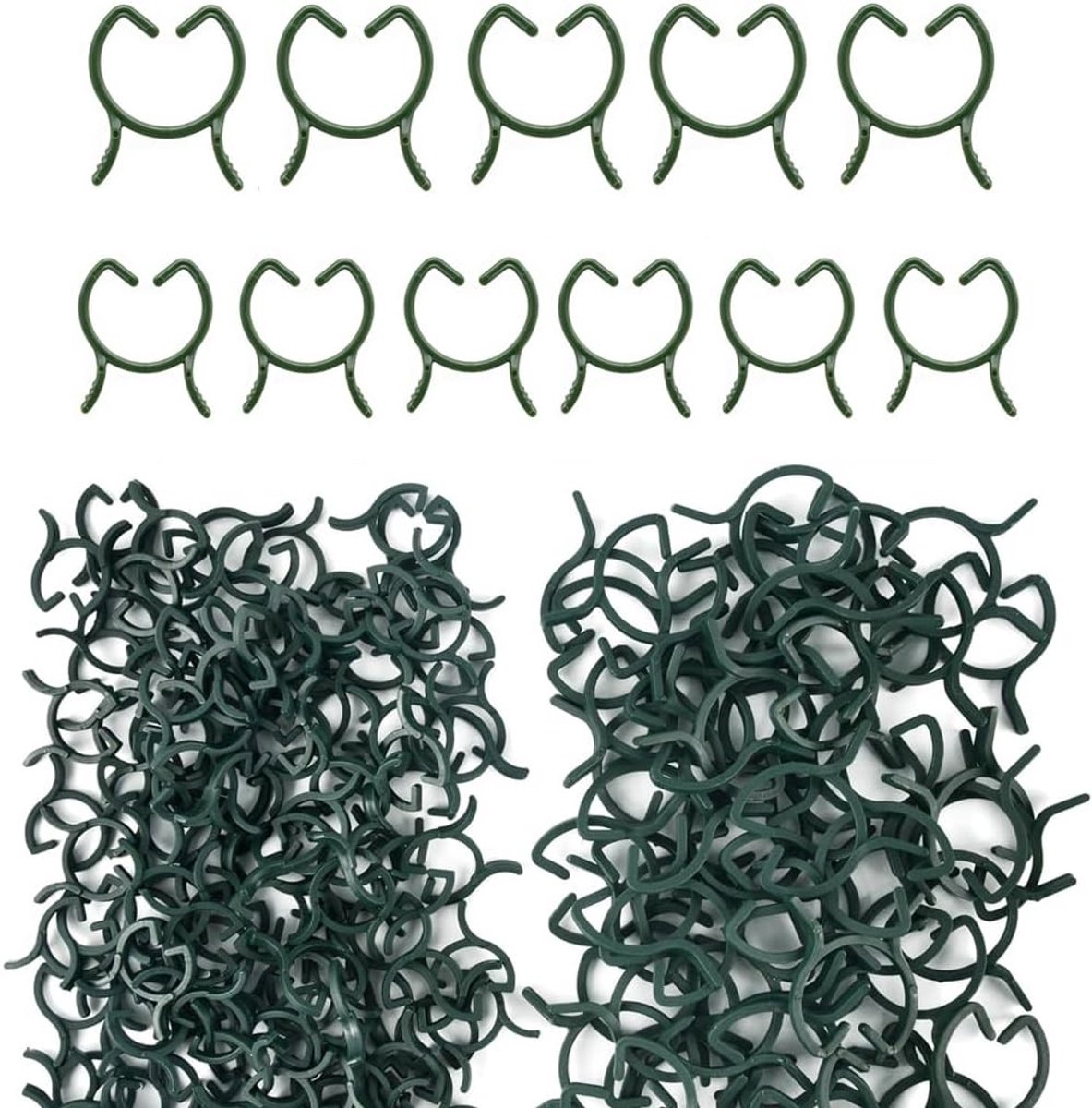 150 stuks donkergroene plantenclips voor klimplanten, tomatenhaken en rankhulp, set met 100 x CR16G en 50 x CR25G plantenklemmen voor optimale ondersteuning in de tuin