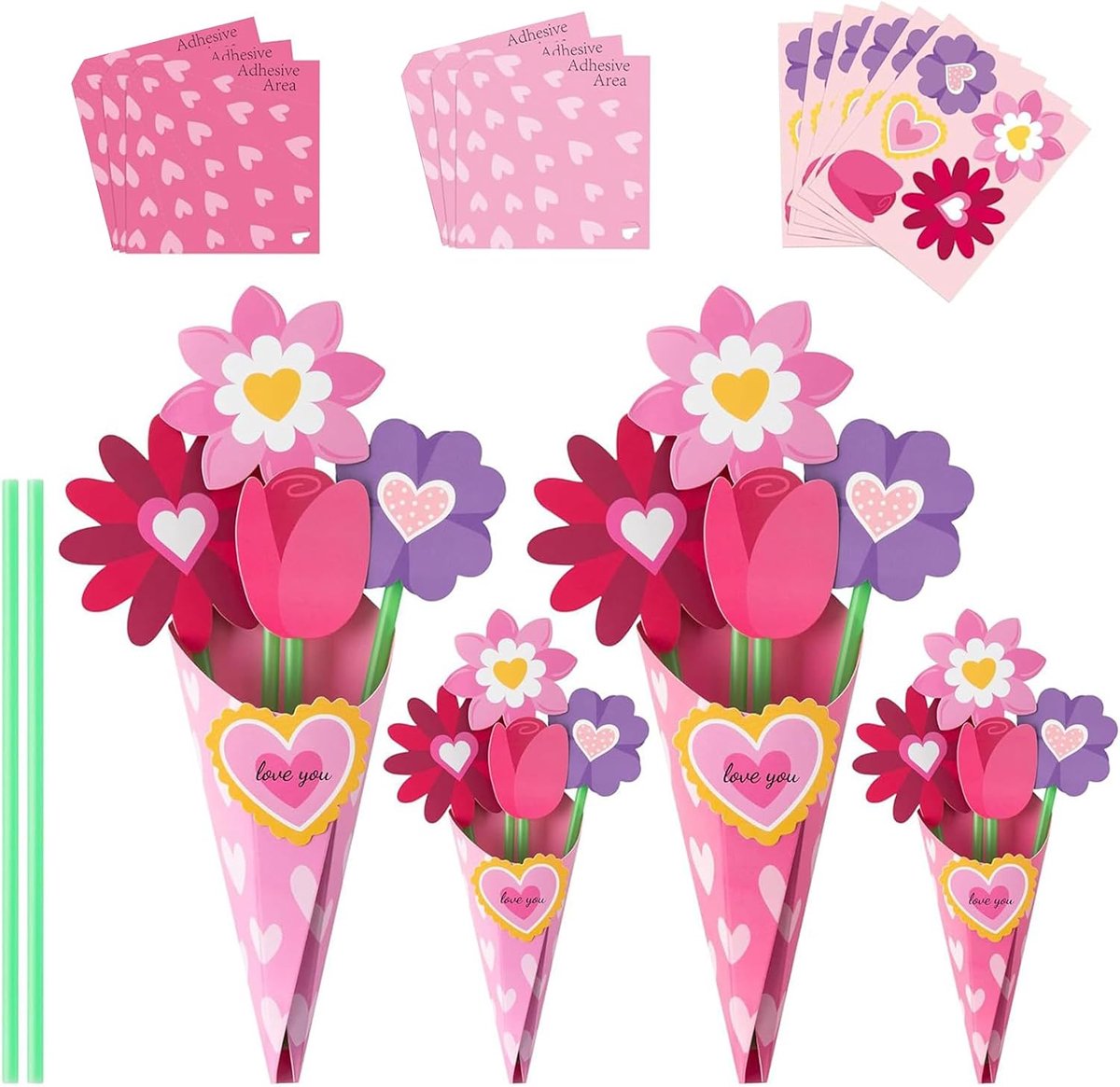 Doe-het-zelf boeket bloemenknutselset voor kinderen, creatief papierknutselwerk voor Moederdag, kinderkunst, La Saint-Valentin, La Journée des enseignants, origami geschenkmaken accessoires (C