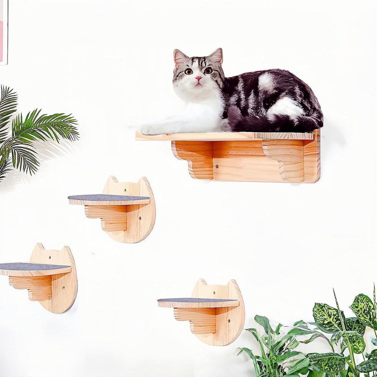 wandhangmat voor katten, met kattentrap, 4 stuks, extra stabiele en grote XL hangmat, stabiele wandkrabpaal