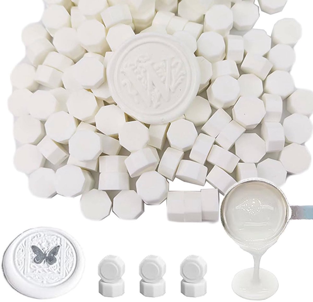 Kralen, ANBOSE 500 stuks octagon verzegelende waxkralen voor enveloppen, verzegelende kralen voor het maken van wasverzegelingen (White)