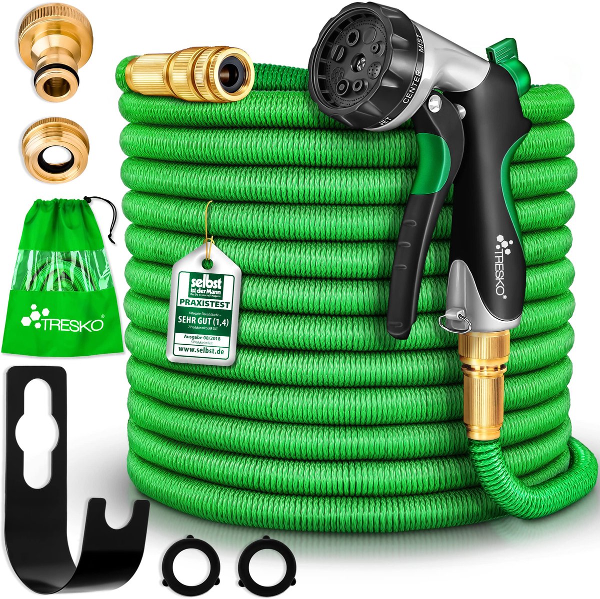 SnelShoppen - Flexibele Tuinslang 30 m | Waterslang Met 3-Voudige Latexkern | Elastische FlexiSchlauch | Hoogwaardige Messing Koppelingen | Ideaal Voo