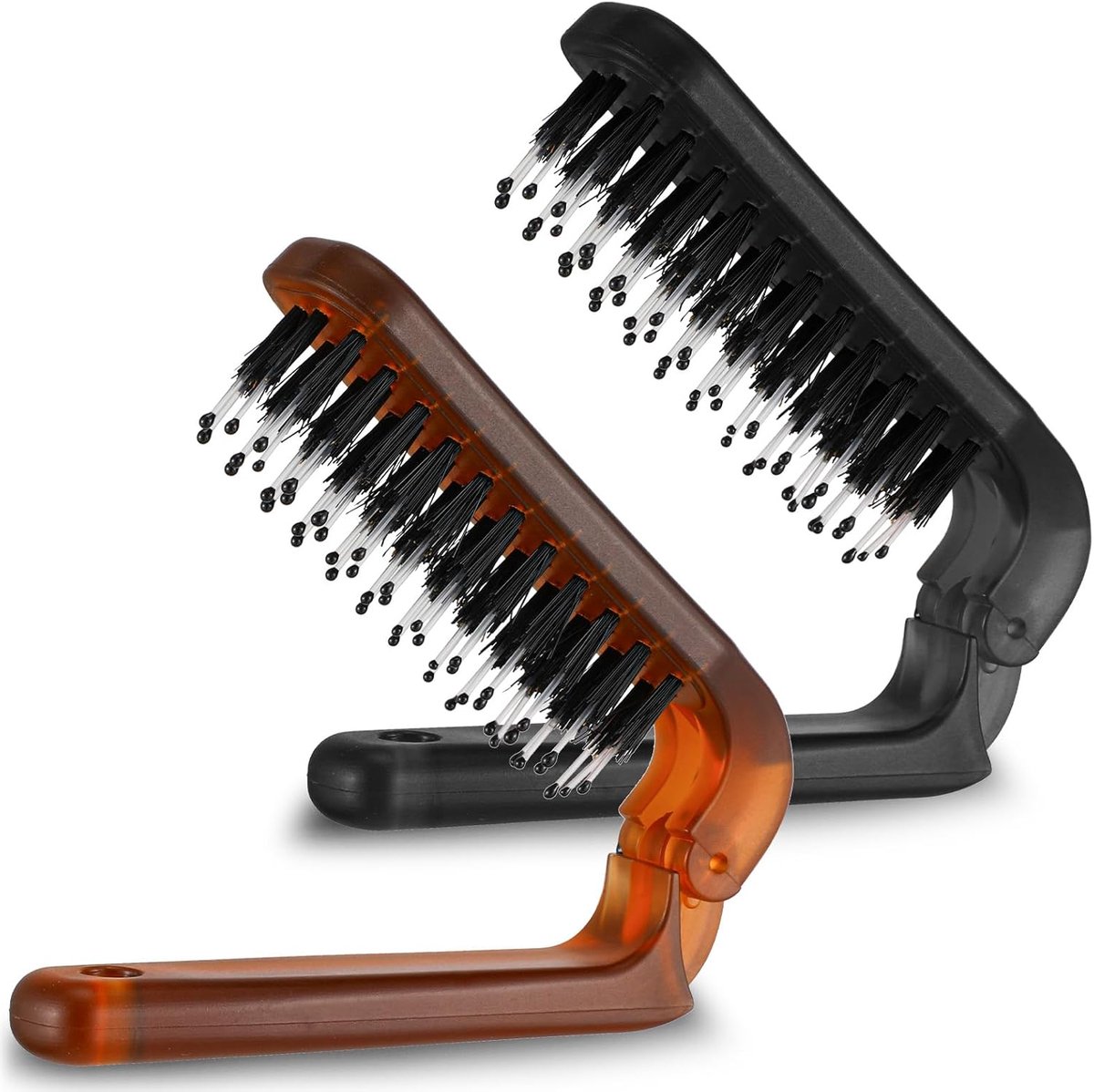haarborstel, 2 stuks draagbare reishaarborstel, mini zwijnenharen, haarborstel, antistatische zakkam, haarstylingtool voor vrouwen en mannen, dik, dun, recht, krullend nat droog (amber
