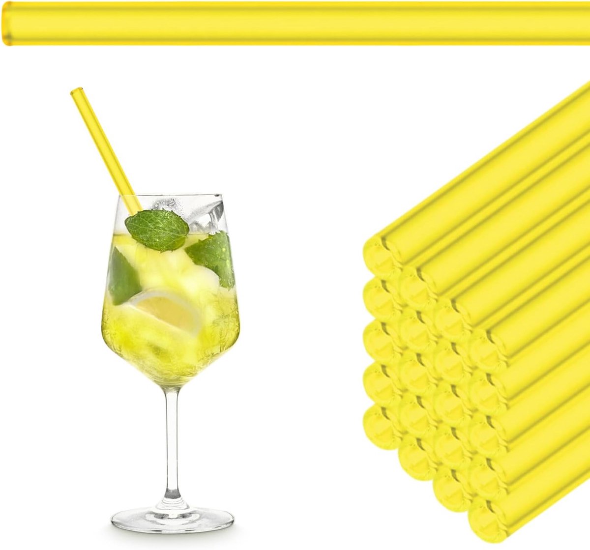 Neon Gele Glazen Drinkrietjes Herbruikbaar - 50 stuks recht 20 cm voor Horeca, Restaurant, Bar, Café, Hotel - Vaatwasmachinebestendig - Glazen Rietjes