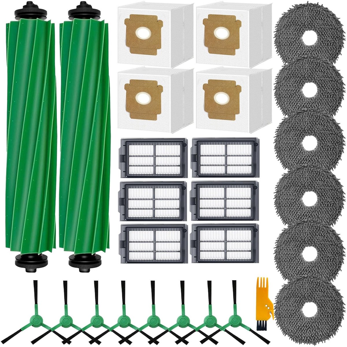Omgoods- Accessoires Stofzuiger - 2 Hoofdborstels - 6 Filters - 4 Stofzakken - 6 Wisdoekjes - 8 Zijborstels - Herbruikbaar en Reinigbaar - Stofzuigeronderdelen