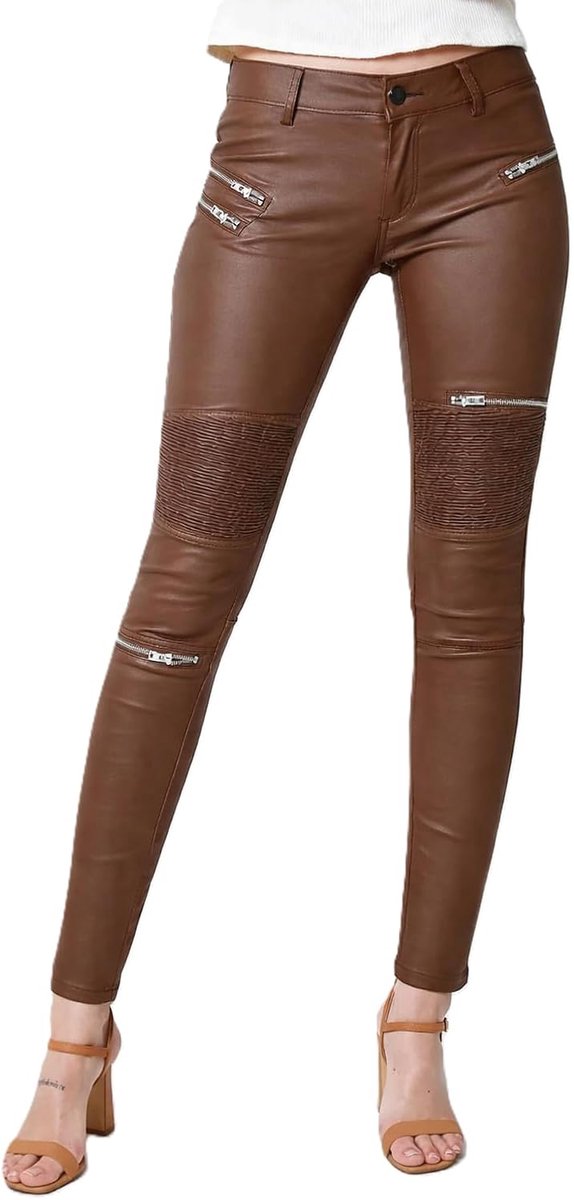 Kunstleer Jeans - Dames Kunstleer Broek - Hoge Taille slim fit sexy look coated broeken