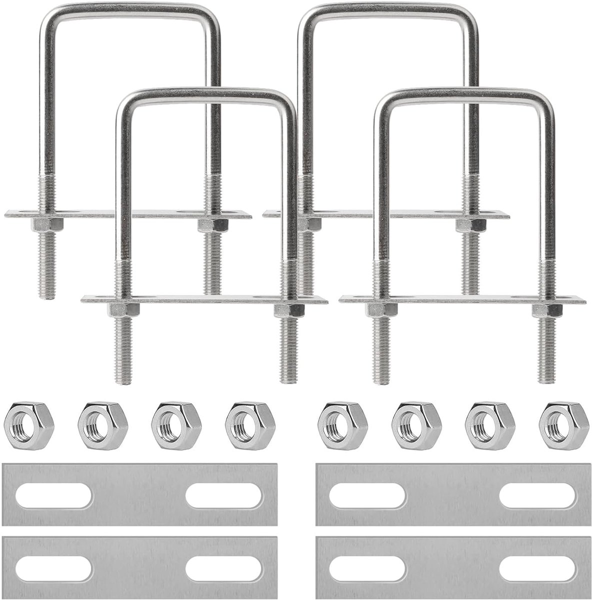 U-Bouten, 60 x 120 mm U-schroeven, M8 Beugelschroeven, 304 Roestvrij Staal, Vierkante U-beugels met Moeren en Frameplaat, voor Marine, Auto Slepen, Bevestiging van Planken en Buizen
