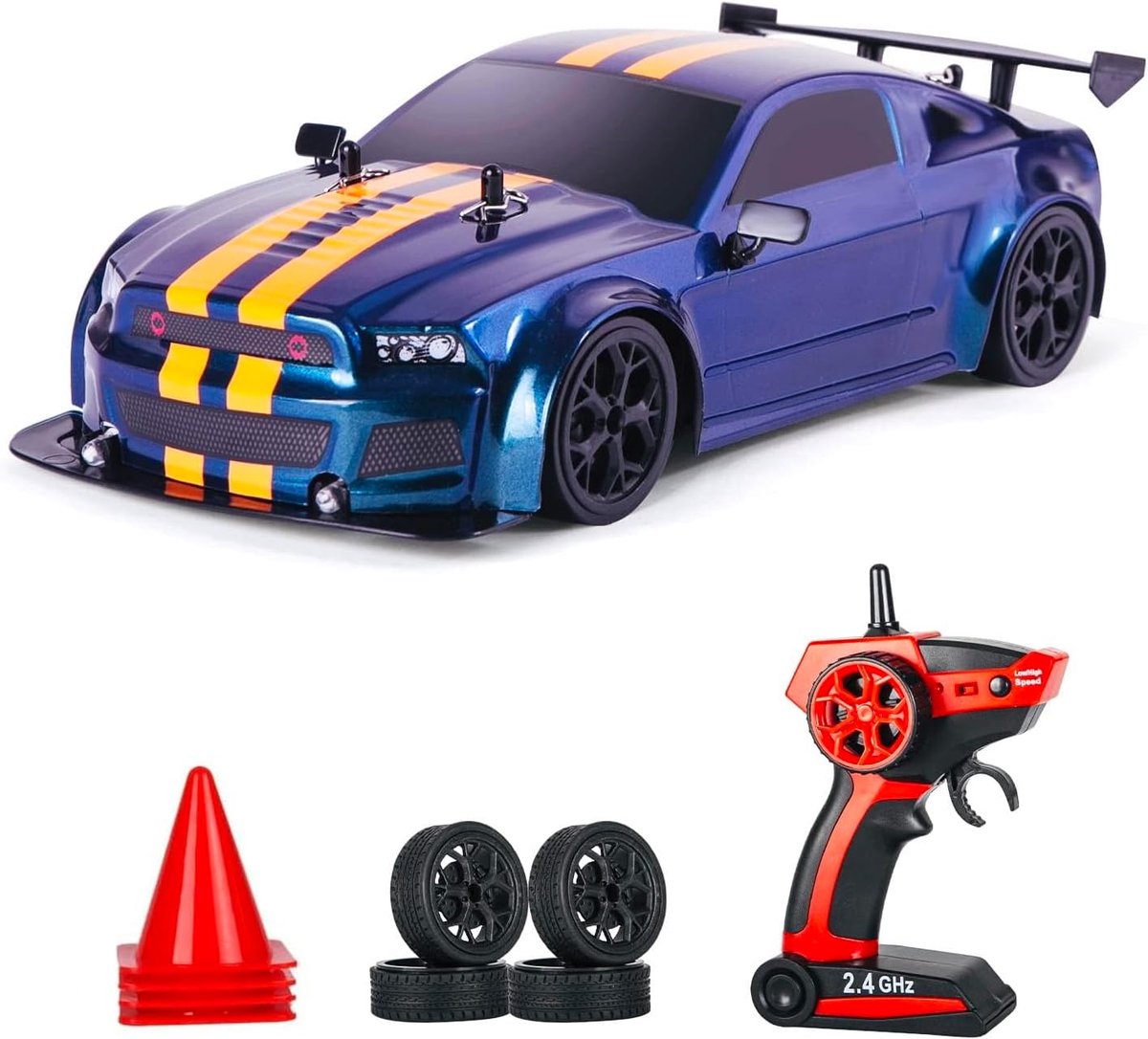iBlivers Op afstand bestuurde auto, GT RC Drift auto afstandsbediening autos in schaal 1:14 met LED-verlichting, 4WD speelgoedauto met driftfunctie vanaf 4,5,6,7,8 + jaar oude kindercadeaus