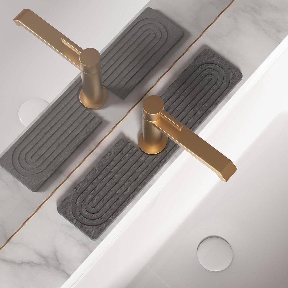 Kraanmat voor gootsteen, U-vormige diatomeeënaarde sneldrogende steen, super absorberende gootsteenbeschermer, voorkomt vochtophoping, antislip spatbescherming voor keuken, badkamer (donkergrijs, 40 x