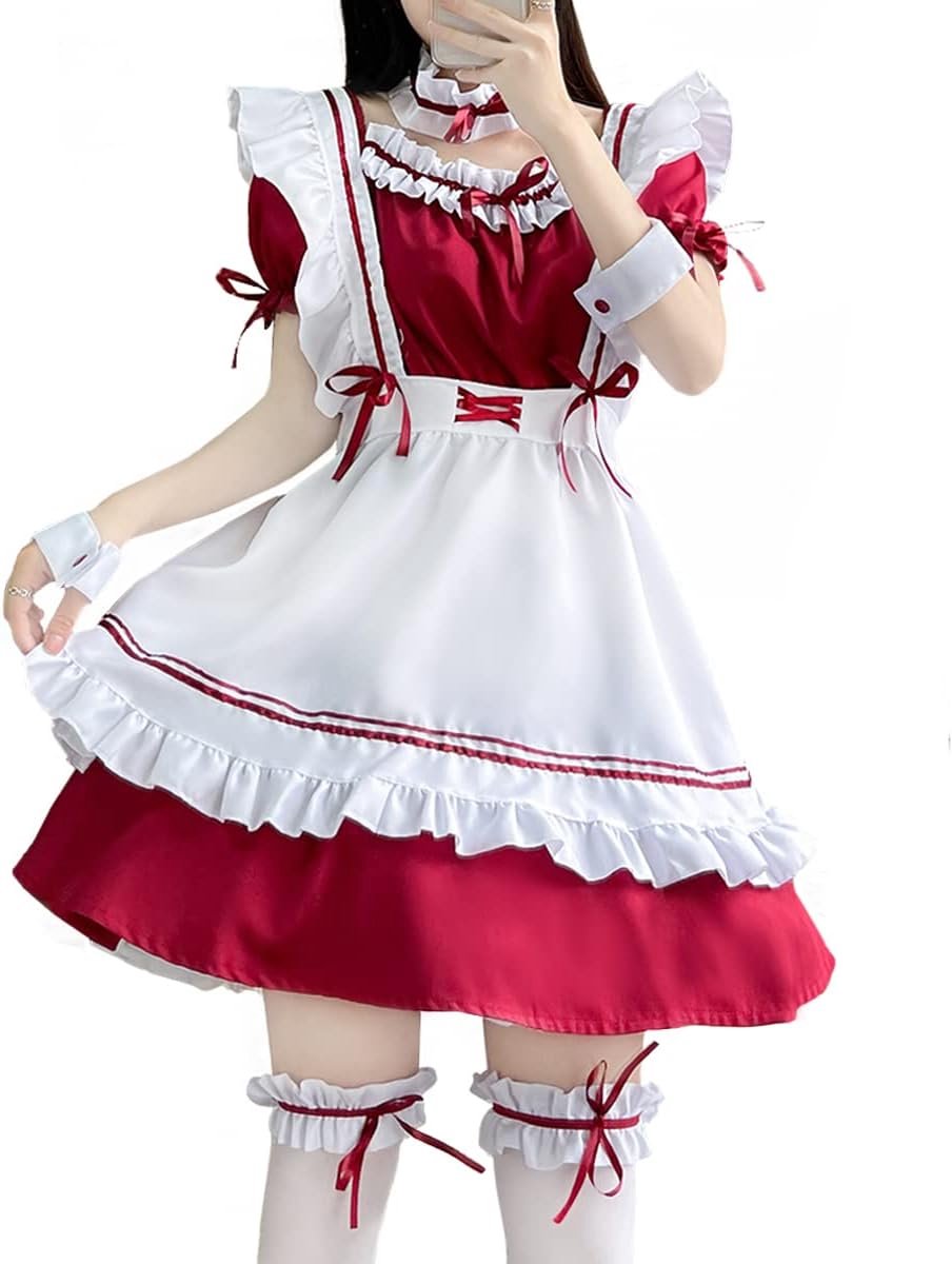 Dress Coplay Anime Outfit French Maid Halloween Kostuum Inclusief Jurk Hoofddeksels Schort Manchetring Beenring