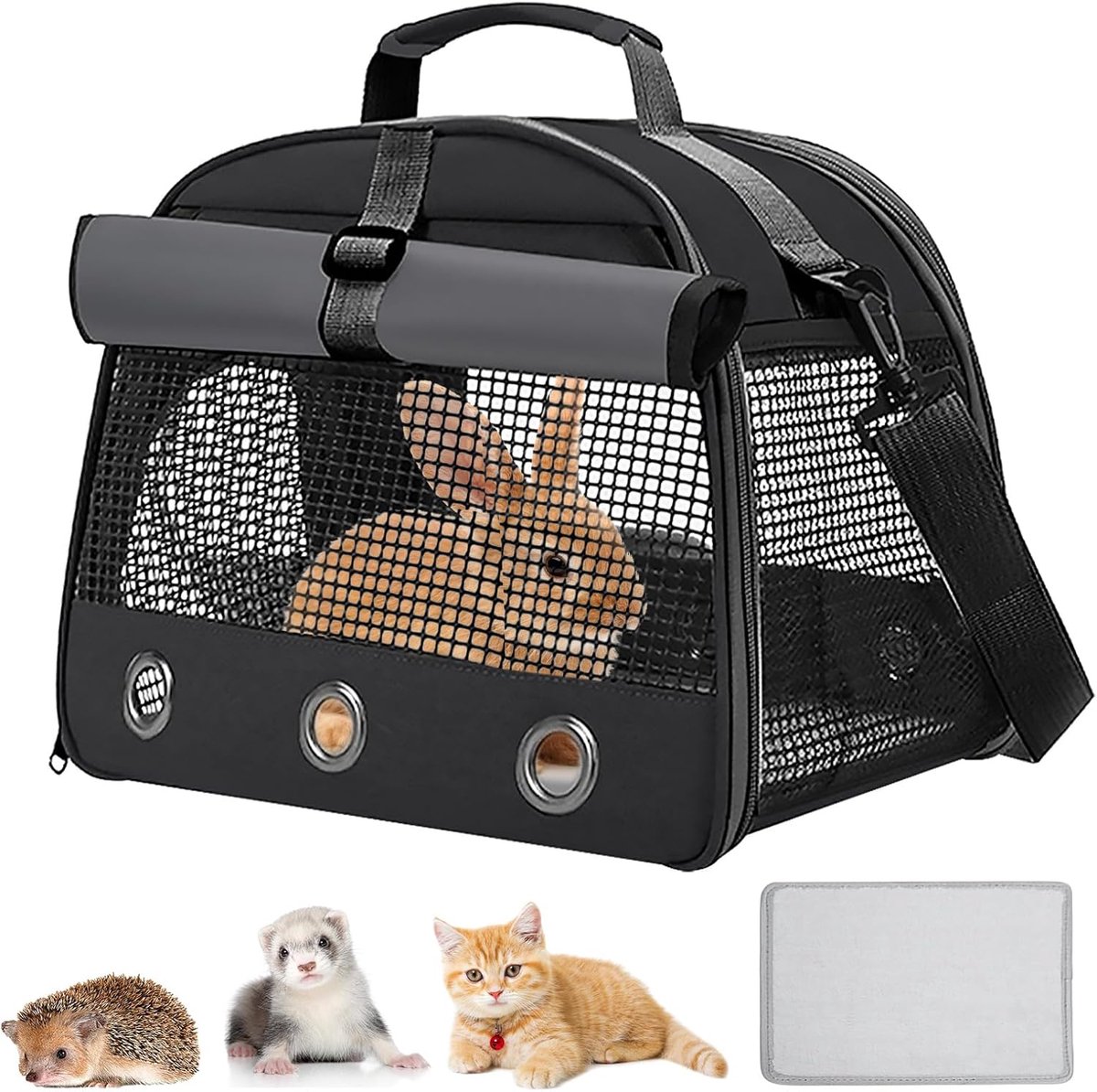 Draagtas voor cavia's, transportbox voor konijnen, kleine huisdierdraagtas, reistas voor cavia's, opvouwbaar en ademend, transportbox voor katten, kleine dieren
