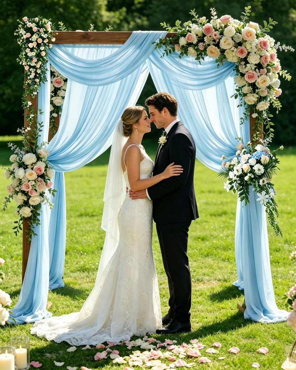 Omgoods - 2 Panels Chiffon Trouwrugdraping, Blauw, 30"x19.69ft voor Ceremonie Decoraties