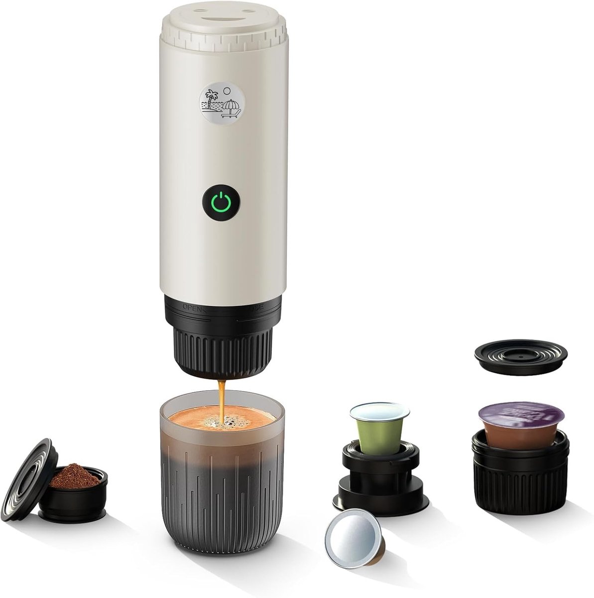 Omgoods - Draagbare Koffiemaker 3-in-1 met 19 Bar Druk en Automatische Verhitting - Voor Camping en Thuis